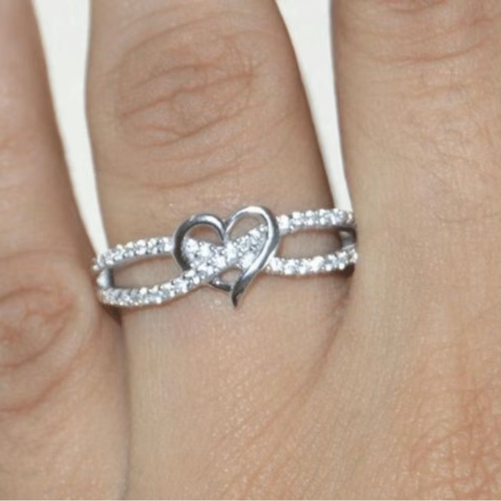 Rhinestone heart intertwined with infinity sign ring